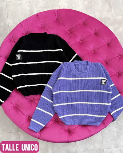 Sweater corto rayado frizado / Talle unico / VIOLETA