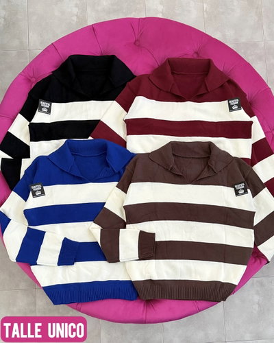 Sweater chomba rayado / Talle unico / AZUL