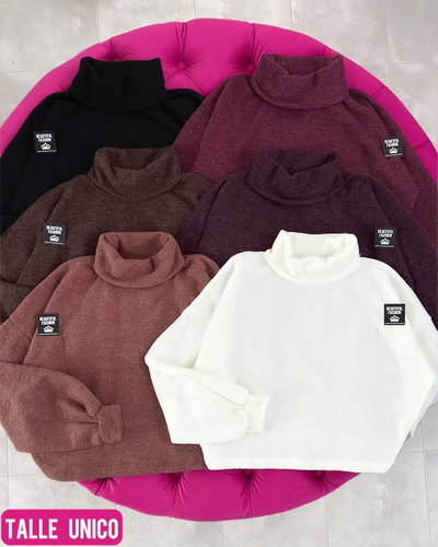 Sweater polera de lanilla corto / Talle único / UVA Y HABANO