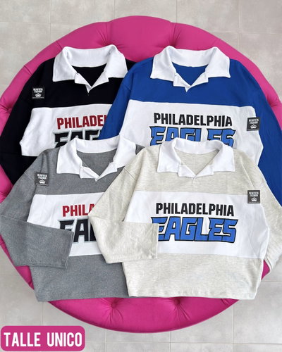 Buzo con cuello eagles / Talle unico / BEIGE Y AZUL