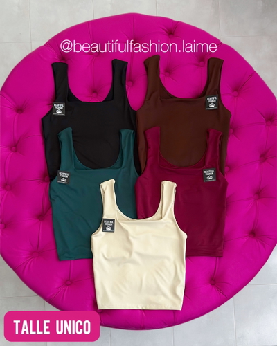 Musculosa escote cuadrado / Talle unico / CHOCO Y BEIGE
