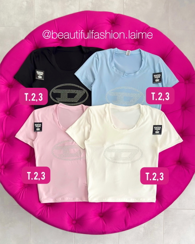Remera MC con stras D / Talle 2 y 3