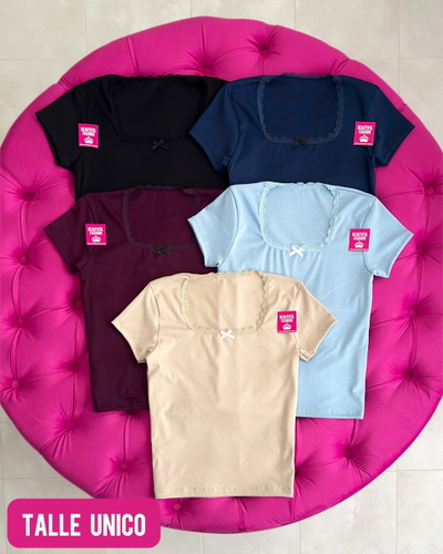 Remera MC con puntilla / Talle unico