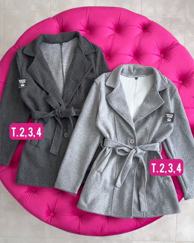 Saco de paño con lazo / Talle 3 / GRIS CLARO