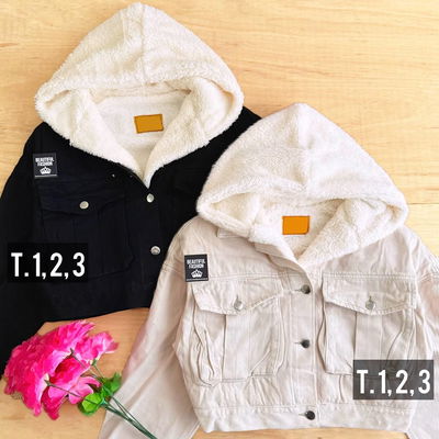 Campera de jeans corta con peluche / Talle 1 al 3