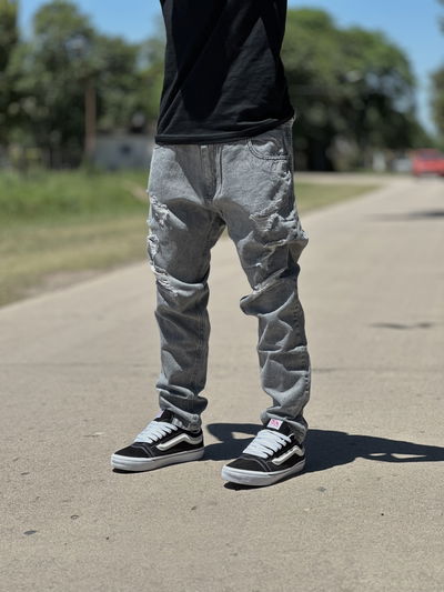 JEAN MOM GRIS C/ ROTURAS 
