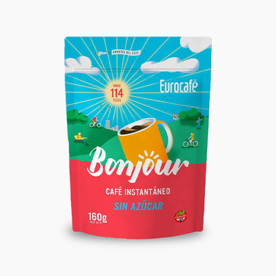 Café EUROCAFE instantáneo Bonjour Tostado Sin Azúcar 160g