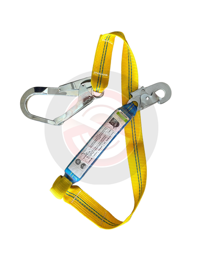 AMARRE SIMPLE DE 1.5MTS CON AMORTIGUADOR- 1 MOSQUETÓN 18MM Y 1 DE 55MM