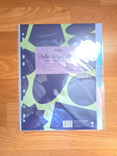 Separadores de Plástico A4 con Solapas Pasteles"Trama" x6