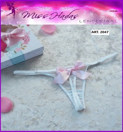 ART. 2047: Tanga en Tul Blanco con moño atras ROSA