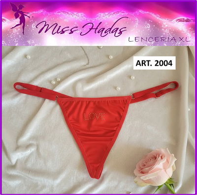 ART. 2004: Tanga Cola Less de Lycra con Strass ROJO