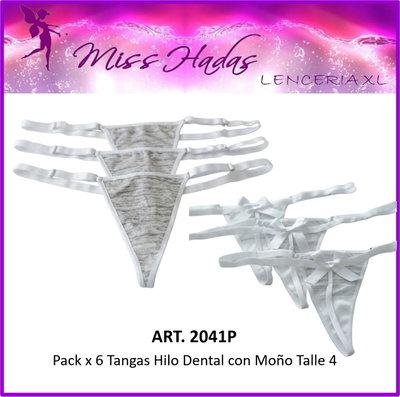 PACK DE TANGAS DE LYCRA CON MOÑO ART. 2041  (6 UNIDADES)