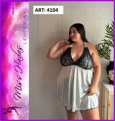 ART. 4104: Camisolin de Lycra Plateado y busto en Puntilla