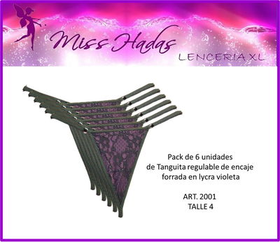 PACK DE TANGAS DE ENCAJE Y LYCRA ART. 2001 - 6 UNIDADES 
