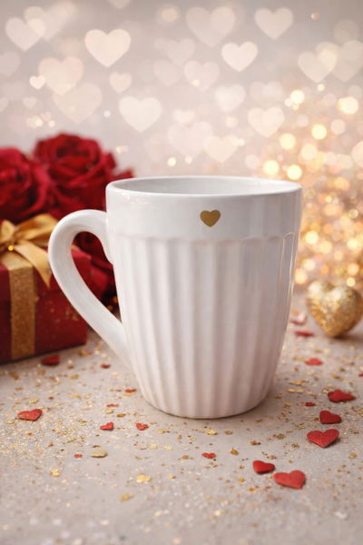 Taza Bombé Retro Blanca Corazón Dorado
