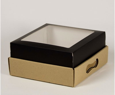 Black Bandeja Kraft + Tapa Visor Negra 25x25x12