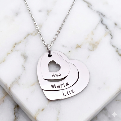 Collar Dijes Corazones Calados Acero (Leer Info)
