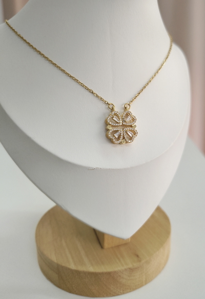 Collar Trébol y Corazones Dorado 