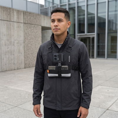 Pechera Mini Arnes Reflectiva Porta Celular Grabación Moto Roller Bici 