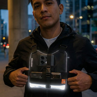Pechera Mini Arnes Reflectiva Porta Celular Grabación Moto Roller Bici 