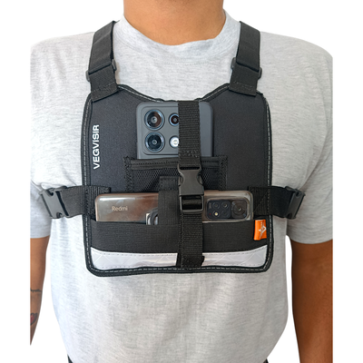 Pechera Mini Arnes Reflectiva Porta Celular Grabación Moto Roller Bici 