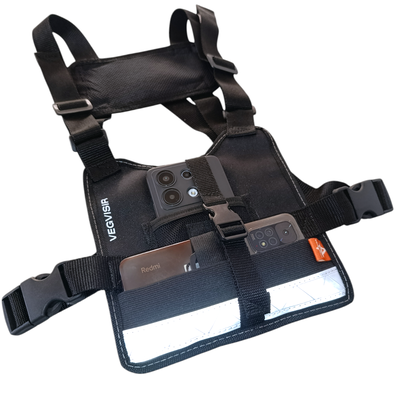 Pechera Mini Arnes Reflectiva Porta Celular Grabación Moto Roller Bici 
