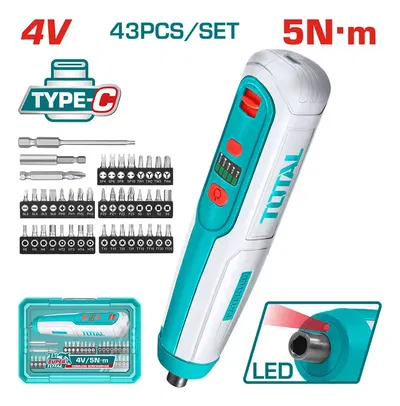 Atornillador&nbsp;4V&nbsp;+ 43 Accesorios TOTAL
