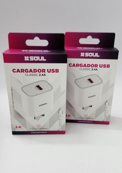 Cargador 220v 2.4A Classic usb x1 Tipo C SOUL 