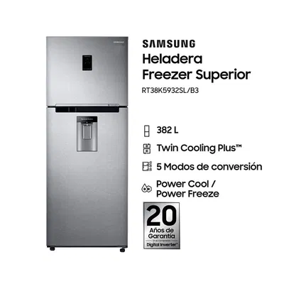 HELADERA SAMSUNG RT38K5932SL 380LTS SILVER INVERTER