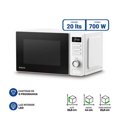 MICROONDAS PHILCO DIGITAL BLANCO 20 LTS MPHDW20UAP