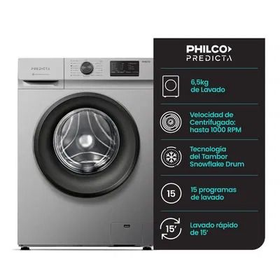 LAVARROPAS PHILCO 6,5 KG PLATA CARGA FRONTAL PREDICTA PHLF6510P2
