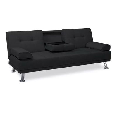 FUTON IMPORTADO NEGRO TAPIZADO TELA PATAS CROMADAS F-300 BLACK