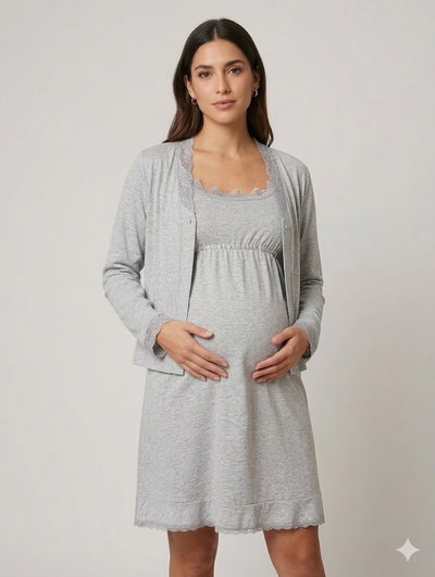 Set Camisón + Bata Amelie Gris 1 al 5