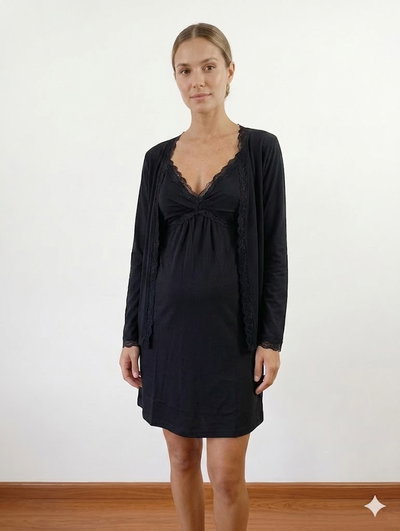 Set Camisón + Bata Bergen Negro Talle 2 y 3