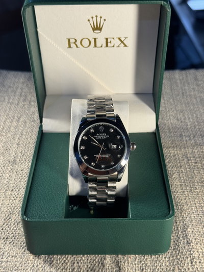 Rolex Date Just Platino Negro 41mm AA+ SemiAutomatico- Correa Presidente + Estuche