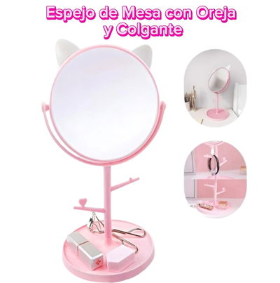 Espejo de Mesa con Orejas y Colgante
