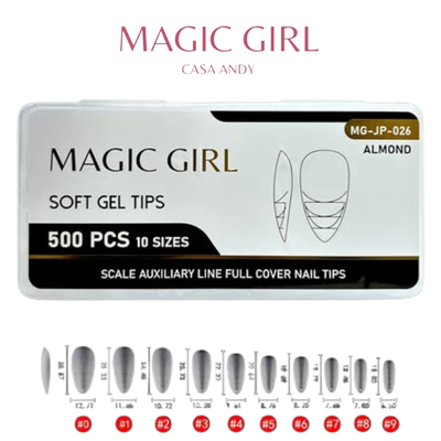 Tips Soft Gel Almond Con Medidas Magic Girl 500un