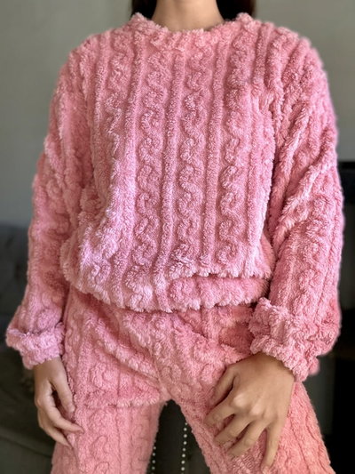 PIJAMA POLAR SOFT TRENZADO ROSA