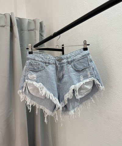 SHORT TIRO BAJO CELESTE ROTURAS