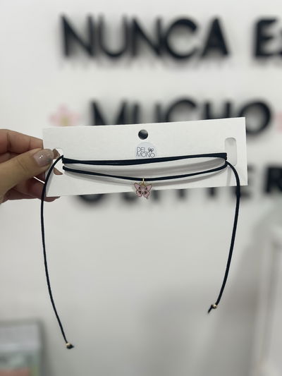 Chocker dorado gamuza | mariposa rosa