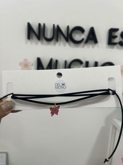 Chocker dorado gamuza | mariposa fucsia
