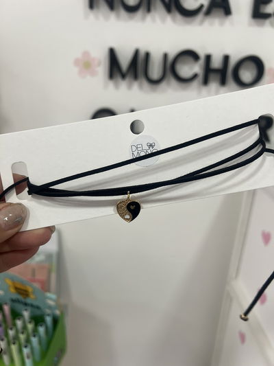 Chocker dorado gamuza | corazon yin y yang