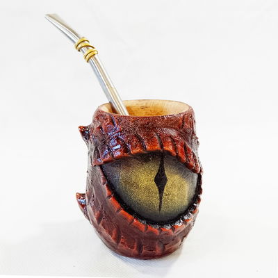 Mate Artesanal Algarrobo Ojo de Dragón Rojo