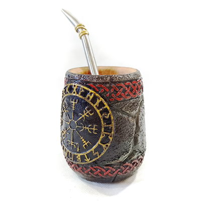 Mate Artesanal Algarrobo Runas Vikingas