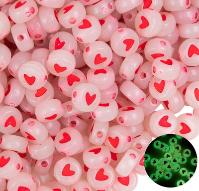 400u aprox brillan en la oscuridad, corazones rojos (50g)