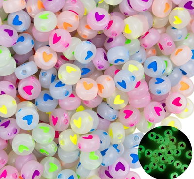 400u aprox brillan en la oscuridad, corazones multicolor (50g)