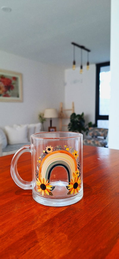 Taza de Vidrio Transparente Girasol