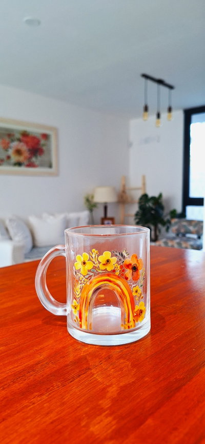Taza de Vidrio Transparente Flower Yellow
