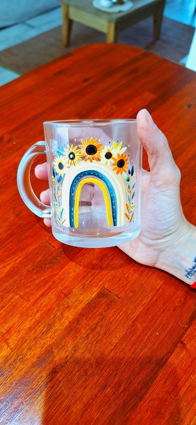 Taza de Vidrio Transparente Arcoiris Girasol