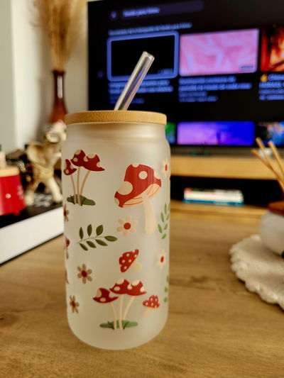 Vaso de vidrio esmerilado Honguito 